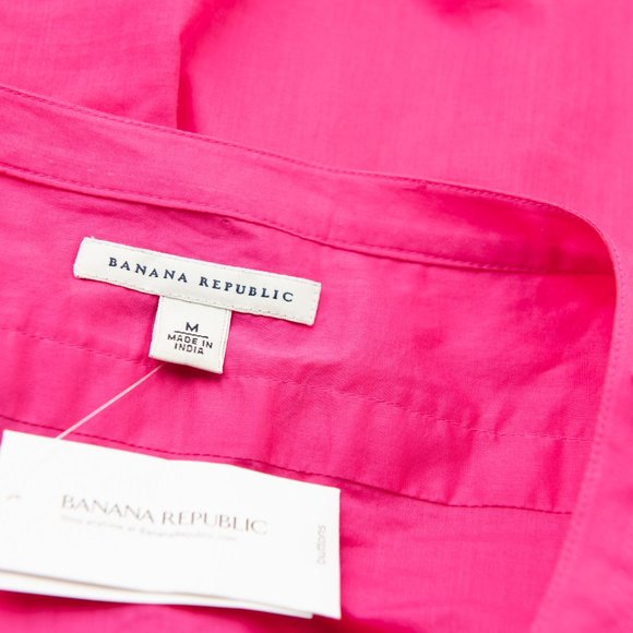 Banana Republic Shirt Cotton Blouse Quarter Sleeve Bright Pink Size Medium New - Picture 3 of 6